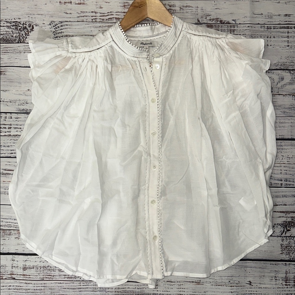 Madewell Shirred Lace-Trim Top Sz. S - Picture 7 of 10
